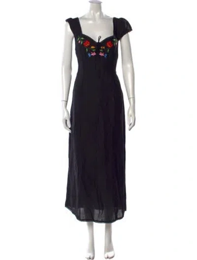 Pre-owned Rixo London Floral Print Long Dress In Black