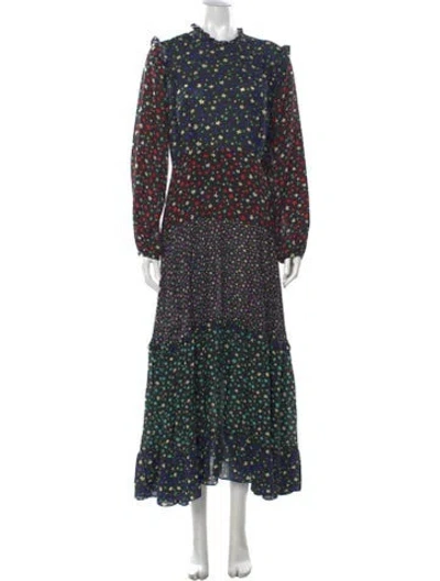 Pre-owned Rixo London Floral Print Long Dress In Black/red