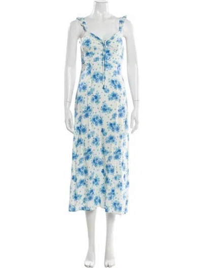 Pre-owned Rixo London Floral Print Long Dress In Blue