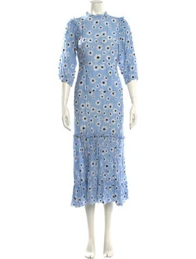 Pre-owned Rixo London Floral Print Long Dress In Blue