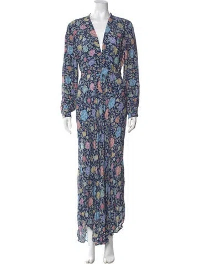 Pre-owned Rixo London Floral Print Long Dress In Blue