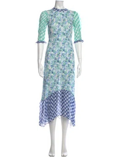 Pre-owned Rixo London Floral Print Long Dress In Blue
