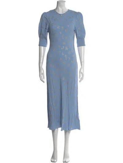 Pre-owned Rixo London Floral Print Long Dress In Blue