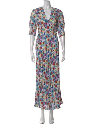 Pre-owned Rixo London Floral Print Long Dress In Blue