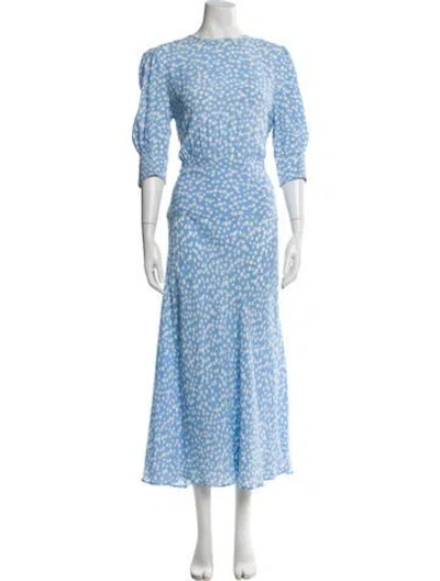 Pre-owned Rixo London Floral Print Long Dress In Blue