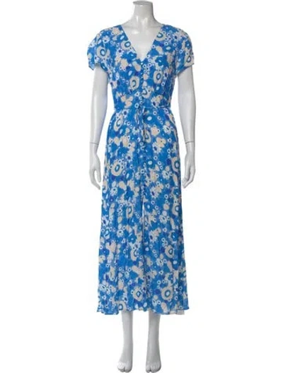 Pre-owned Rixo London Floral Print Long Dress In Blue