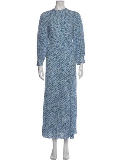 Pre-owned Rixo London Floral Print Long Dress In Blue