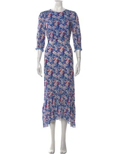 Pre-owned Rixo London Floral Print Long Dress In Blue