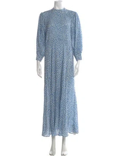 Pre-owned Rixo London Floral Print Long Dress In Blue