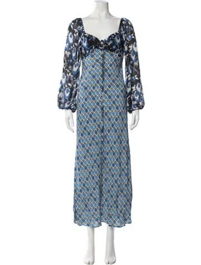 Pre-owned Rixo London Floral Print Long Dress In Blue