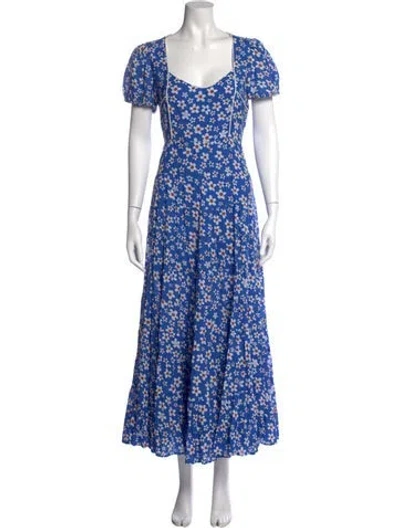 Pre-owned Rixo London Floral Print Long Dress In Blue