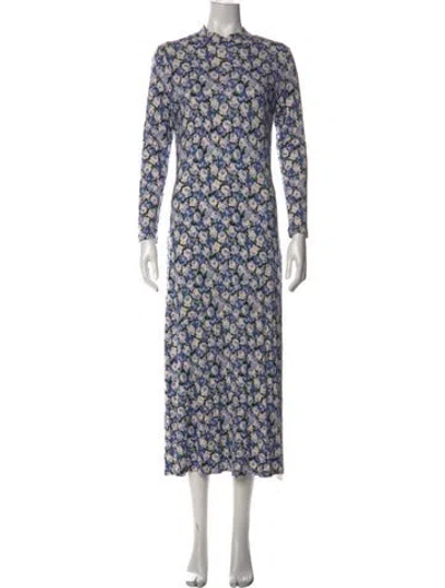 Pre-owned Rixo London Floral Print Long Dress In Blue