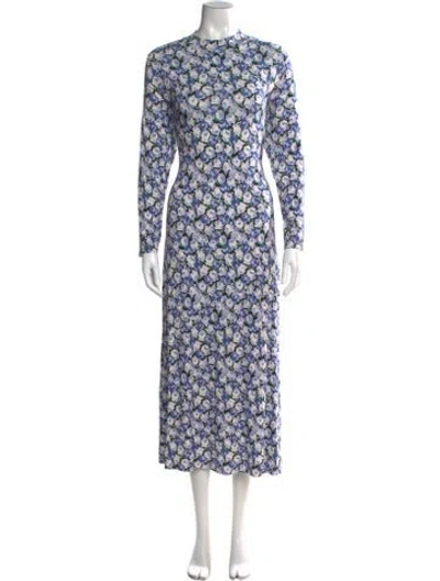Pre-owned Rixo London Floral Print Long Dress In Blue
