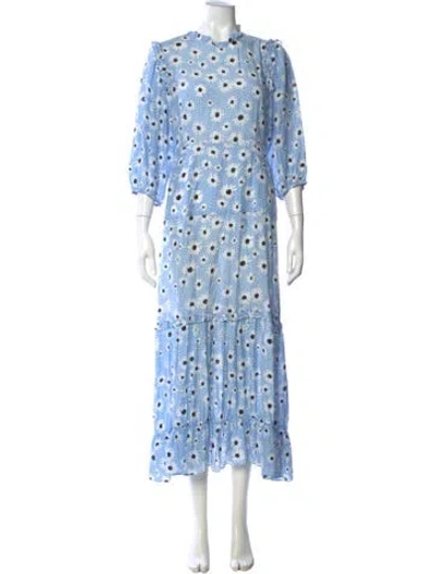 Pre-owned Rixo London Floral Print Long Dress In Blue