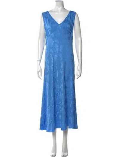Pre-owned Rixo London Floral Print Long Dress In Blue