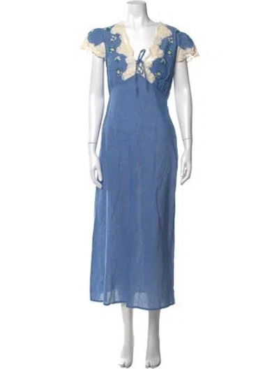 Pre-owned Rixo London Floral Print Long Dress In Blue