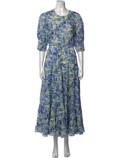 Pre-owned Rixo London Floral Print Long Dress In Blue