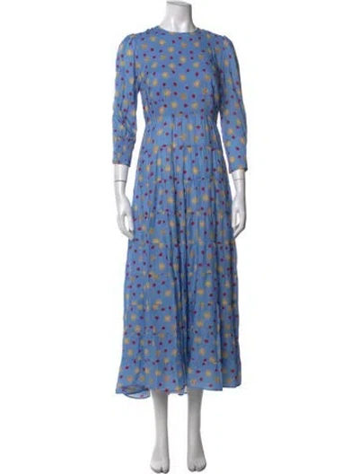 Pre-owned Rixo London Floral Print Long Dress In Blue