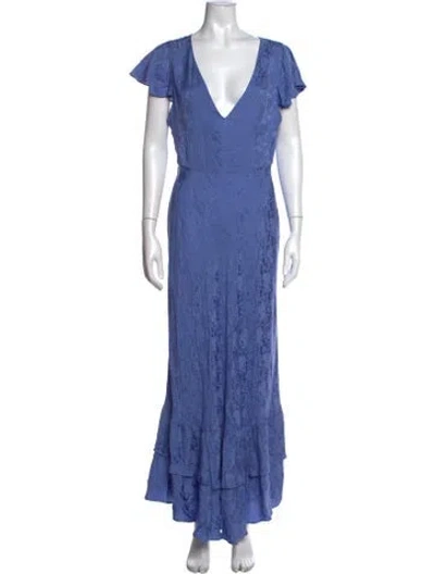 Pre-owned Rixo London Floral Print Long Dress In Blue