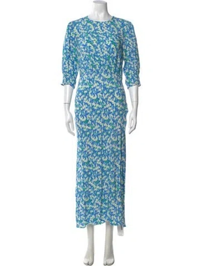 Pre-owned Rixo London Floral Print Long Dress In Blue