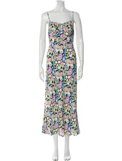 Pre-owned Rixo London Floral Print Long Dress In Blue