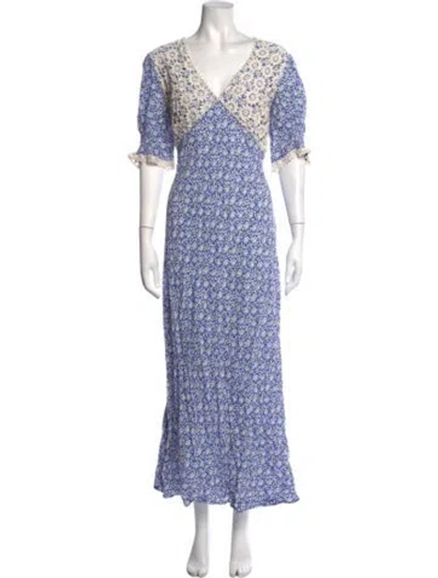 Pre-owned Rixo London Floral Print Long Dress In Blue