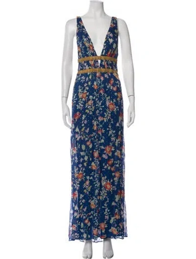 Pre-owned Rixo London Floral Print Long Dress In Blue