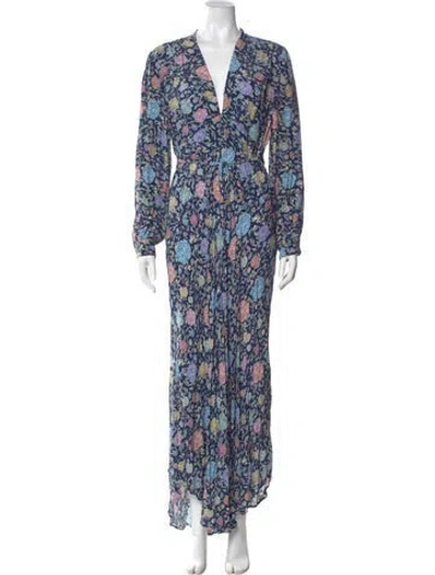 Pre-owned Rixo London Floral Print Long Dress In Blue