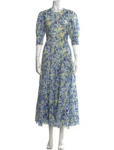 Pre-owned Rixo London Floral Print Long Dress In Blue