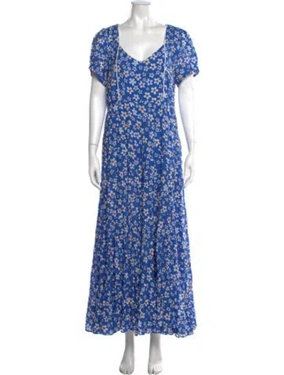 Pre-owned Rixo London Floral Print Long Dress In Blue
