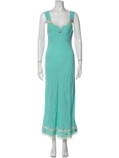 Pre-owned Rixo London Floral Print Long Dress In Blue