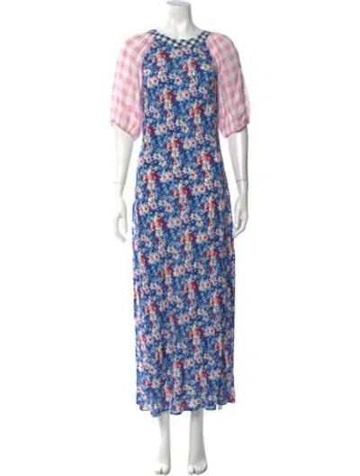 Pre-owned Rixo London Floral Print Long Dress In Blue/pink