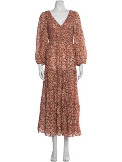 Pre-owned Rixo London Floral Print Long Dress In Brown