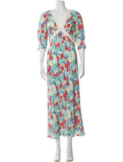 Pre-owned Rixo London Floral Print Long Dress In Green