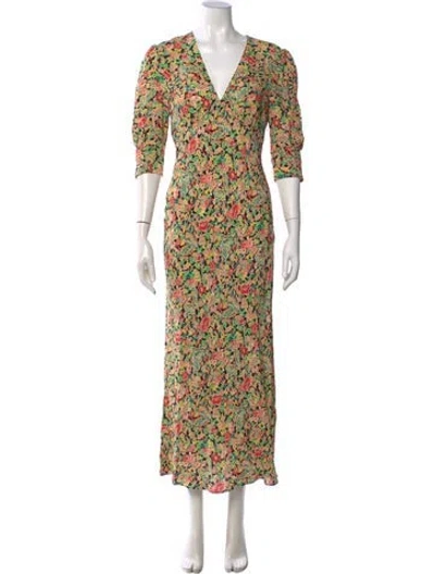 Pre-owned Rixo London Floral Print Long Dress In Green