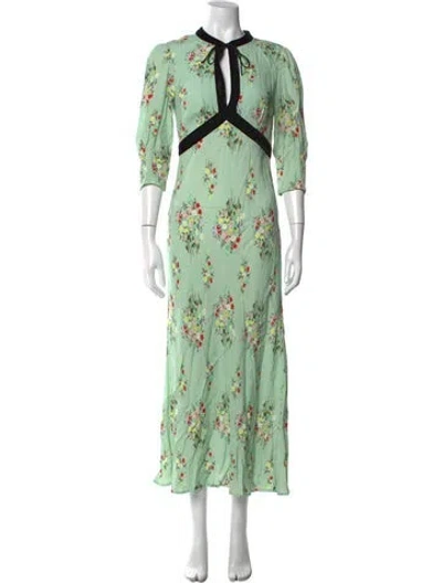 Pre-owned Rixo London Floral Print Long Dress In Green