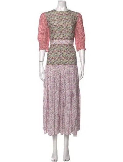 Pre-owned Rixo London Floral Print Long Dress In Green