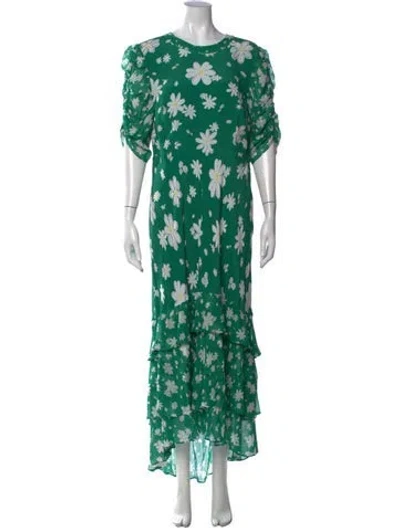Pre-owned Rixo London Floral Print Long Dress In Green