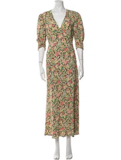 Pre-owned Rixo London Floral Print Long Dress In Green