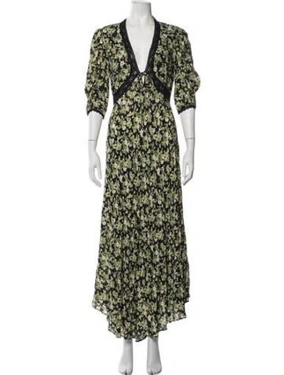 Pre-owned Rixo London Floral Print Long Dress In Green
