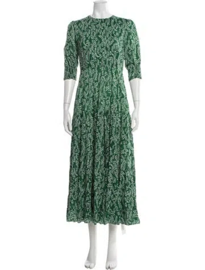 Pre-owned Rixo London Floral Print Long Dress In Green/white