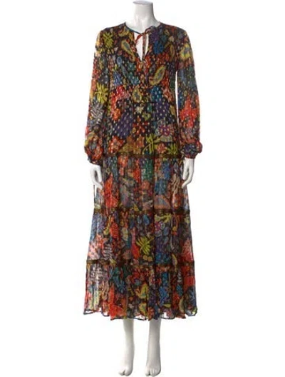 Pre-owned Rixo London Floral Print Long Dress In Multi