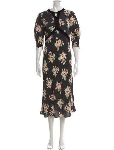 Pre-owned Rixo London Floral Print Long Dress In Multi