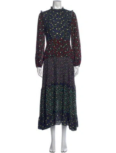 Pre-owned Rixo London Floral Print Long Dress In Multi
