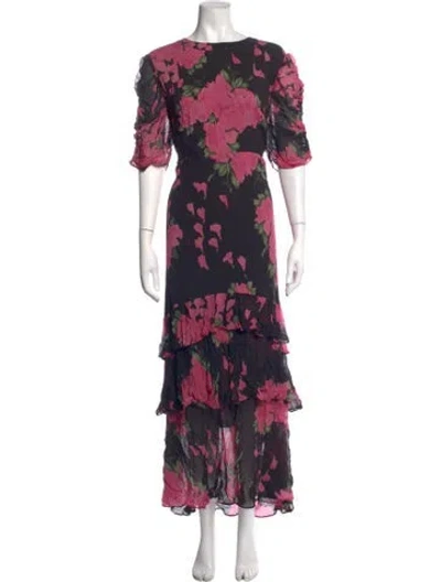 Pre-owned Rixo London Floral Print Long Dress In Multicolor
