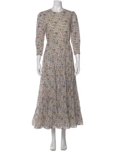 Pre-owned Rixo London Floral Print Long Dress In Neutral