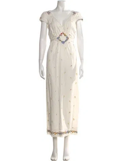 Pre-owned Rixo London Floral Print Long Dress In Neutral