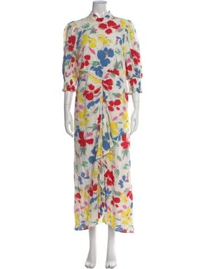 Pre-owned Rixo London Floral Print Long Dress In Neutral