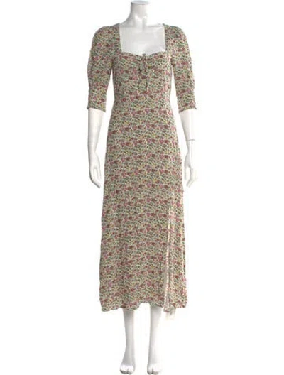 Pre-owned Rixo London Floral Print Long Dress In Neutral