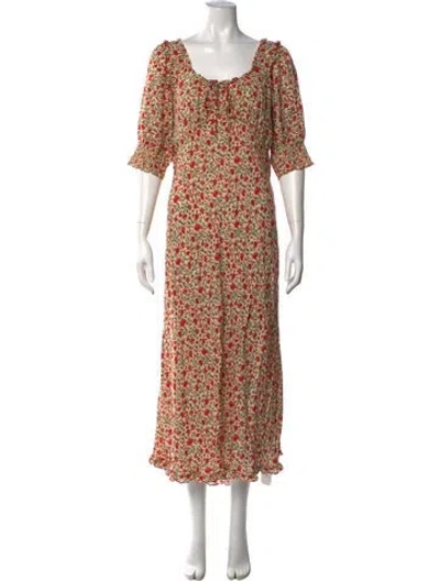 Pre-owned Rixo London Floral Print Long Dress In Neutrals